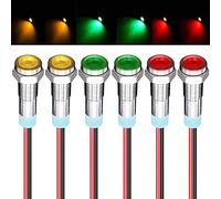 GUZZI 6 Pezzi 12V-24V 6mm LED Pannello Pilota Cruscotto Spia Indicatore Lampada Indicatore Luce Lampada Pilota Cruscotto Lampadine Direzionali (Rosso/Giallo/Verde)