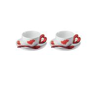 Guzzini - Love, Set 2 Tazze Cappuccino con Piattini e Cucchiaini - Rosso, 30,5 x 17 x h11,5 cm - 11440065