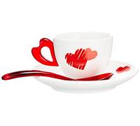Guzzini Porcellana, GZ11410065 Love Set 2 Tazzine da Caffe' 250 Millilitri con Piattino Rosso