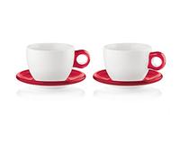 Guzzini Set 2 Tazze Colazione Tazzoni Con Piattino Gocce Rosso
