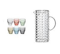 Guzzini Set 6 Bicchieri Bas Tiffany Assorted & Caraffa Tiffany, Trasparente, 11.5 X 18.5 X H25.5 Cm