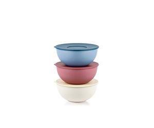 Guzzini - Set di 3 contenitori per insalatiere con coperchi Ø16 cm, in Plastica Bio-Based - Multicolour, 16,6x16,6xh20,7-900cc - 29268752