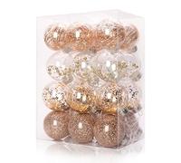 Gvanca Palline decorative in plastica trasparente infrangibile, con decorazioni delicate, 70 mm (24 confezioni, champagne)