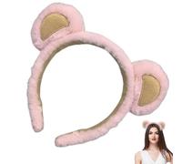 Gvblkq Bear Ears Headband, Fuzzy Makeup Headband, Cute Skincare Headwear, Soft Cosplay Accessory, Animal Ears Hairband, Adjustable Makeup Band, Fuzzy Face Washing Headband