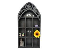 Gvblkq Crystal Display Shelf - Floating Lunar Stone Holder, Carved Dark Wood Nail Organizer with Deep Shadow Box Shelves, Bohemian Wall Mounting Unit, Ideal for Essential Oils or Workplace