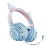 Gvblkq Cuffie RGB con orecchie di gatto con design luminoso a LED, cuffie pieghevoli wireless per bambini con controllo del volume, suono stereo over-ear per ragazze, viaggi, studio e divertimento