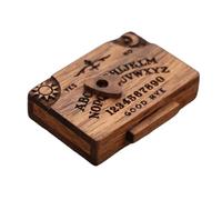 Gvblkq Tiny Ouija Board, Wooden Talking Spirit Board with Planchette, Miniature Spirit Board with Drawer, Miniature Board for Family Friends, Ouija Board Decor, Wooden Ouija Board Miniature Model