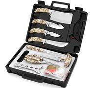 GVDV 15PCS Set di Coltelli da Caccia - Coltello Per Scuoiare Budello, Coltello a Mannaia, Cesoie per Selvaggina, Sega per Ossa, Forchettone per Barbecue, Spargitore, per Uomini