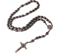 GVEYIQK Collana Rosario in Legno con Croce, Perline di Preghiera in Legno Naturale, per Comunione Religiosa Cristiana Cattolica, Battesimo, Messa, Bibbia