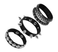 Gvhntk 3 pz braccialetto punk in pelle punk rock polsino rock braccialetti borchiati braccialetti anni '80 braccialetti da polso per uomini donne accessori per feste di Halloween, nero, Medium