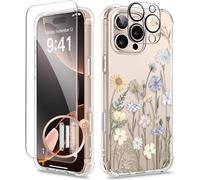 GVIEWIN Compatibile con iPhone 16 Pro da 6,3 pollici 2024 con pellicola protettiva per schermo e Pellicola Protezione Fotocamera, trasparente, antiurto, protezione contro le cadute,Primavera vibr
