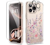 GVIEWIN Compatibile con iPhone 16 Pro da 6,3 pollici 2024 con pellicola protettiva per schermo e Pellicola Protezione Fotocamera, trasparente, antiurto, protezione contro le cadute,Floratopia/Colorato