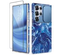 GVIEWIN Compatibile con Samsung Galaxy S25 Ultra Custodia con Cover per fotocamera scorrevole, [Pellicola proteggi schermo] [grado militare] antiurto anticaduta Cover rigida in PC, Star Abyss/Blu