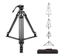 GVM - Treppiede video da 170,2 cm con testa fluido di smorzamento regolabile, piastra QR in metallo resistente, compatibile con piastra QR flessibile a 360° + inclinazione di 90°/-75°, carico massimo