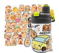 GVMJHYK Borraccia Bambini, Capybara Portatile Borraccia, Capybara Borraccia per Bambini con Adesivi - Tema Capibara, Ideale per Scuola, Sport e Viaggi-600ml