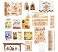 GVMJHYK Set di Cancelleria Capibara, Grazioso Set di Cancelleria per Ufficio Scuola, Set di materiale scolastico Capibara, Portamatite, Righello, Piccolo taccuino, Matita