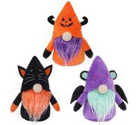 GVMJHYK Set Gnomi di Halloween 3 Pezzi Statuette di Gnomi di Gatto Nero Zucca Pipistrelli Ornamenti Nani Senza Volto Carino Regalo di Halloween per Bambini Adulti Decorazione Della Casa
