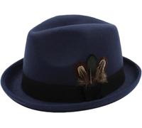 GVNFJKJK Cappelli Autunnali e Invernali Cappelli Fedora in Lana da Uomo e Donna for papà, Cappello da Chiesa Decorativo con Piume a Tesa arrotolata, Cappello da Jazz Maschile(Dark Blue)