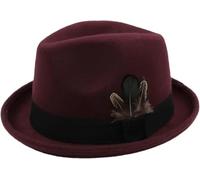 GVNFJKJK Cappelli Autunnali e Invernali Cappelli Fedora in Lana da Uomo e Donna for papà, Cappello da Chiesa Decorativo con Piume a Tesa arrotolata, Cappello da Jazz Maschile(Wine Red)