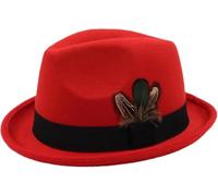 GVNFJKJK Cappelli Autunnali e Invernali Cappelli Fedora in Lana da Uomo e Donna for papà, Cappello da Chiesa Decorativo con Piume a Tesa arrotolata, Cappello da Jazz Maschile(Red)