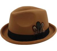 GVNFJKJK Cappelli Autunnali e Invernali Cappelli Fedora in Lana da Uomo e Donna for papà, Cappello da Chiesa Decorativo con Piume a Tesa arrotolata, Cappello da Jazz Maschile(Khaki)