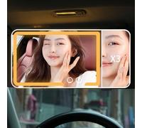 GVNFJKJK Specchietto cosmetico per Auto, Specchio 3X Dettaglio, Luci dimmerabili a 3 Colori e Touch Screen dimmerabile, Veicolo Universale