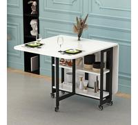 GVNFJKJK Tavolo da Pranzo Pieghevole con 6 Ruote, Tavolo da Pranzo Pieghevole Mobile con ripiano a 2 Strati, for 4-6 Persone, Tavolo da Pranzo