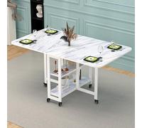 GVNFJKJK Tavolo da Pranzo Pieghevole con 6 Ruote, Tavolo da Pranzo Pieghevole Mobile con ripiano a 2 Strati, for 4-6 Persone, Tavolo da Pranzo