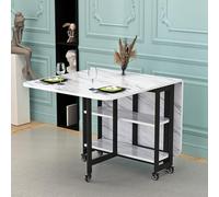 GVNFJKJK Tavolo da Pranzo Pieghevole, Tavolo da Pranzo Pieghevole con 6 Ruote, Tavolo Mobile ripiano a 2 Strati, for 4-6 Persone