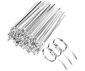 Gvolatee 100 pezzi Fascette in Inox 200mm,Fermacavo Metalliche Autobloccanti Temperatura Resistenza Corrosione,Stringicavo Fermacavi per Fasci Cavi,Manutenzione del Giardino e Tende Sole