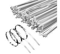 Gvolatee 100 pezzi Fascette in Inox 300mm,Fermacavo Metalliche Autobloccanti Temperatura Resistenza Corrosione,Stringicavo Fermacavi per Fasci Cavi,Manutenzione del Giardino e Tende Sole