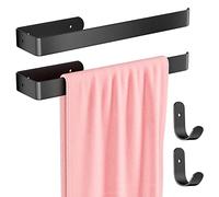 Gvolatee 2 pezzi 30 CM Porta Asciugamani Bagno e 2 Pezzi Gancio Combinazione Lega di alluminio Opaco, Portasciugamani da Parete Montaggio Foratura con Viti Fisse, Barre Portasciugamani Nero