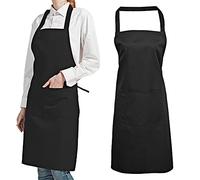 Gvolatee 2 Pezzi Grembiule da Cucina con Cintura Regolabile Collo Uomo e Donna, con Tasche Nero Multiuso da Ristorante Chef Cuoco Cameriere Barman da Lavoro Barbecue Giardinaggio Bar Parrucchiere