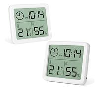 Gvolatee 2 pezzi Mini Termometro Digitale Ambiente Interno, Igrometro Portatile Grande Schermo con Orologio, Bianco Preciso Termoigrometro, Misuratore Umiditàper Casa, Cameretta, Ufficio, Serra