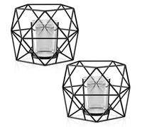 Gvolatee 2 Pezzi Portacandele Geometrici in Metallo, Vintage Candeliere a Lume di Candela, Portacandele in Ferro Battuto per Matrimoni, Feste di Compleanno, Decorazione Della Casa, Festa (Nero)