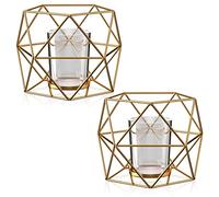 Gvolatee 2 Pezzi Portacandele Geometrici in Metallo, Vintage Candeliere a Lume di Candela, Portacandele in Ferro Battuto per Matrimoni, Feste di Compleanno, Decorazione Della Casa, Festa (Oro)