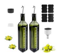 Gvolatee 2PCS oliera salvagoccia 500ml, dispenser olio d'Oliva e Aceto con beccuccio, Imbuto in Acciaio Inossidabile, etichette, dosatore olio, verde scuro bottiglie vetro per Cucina, BBQ, insalate