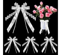Gvolatee 30 Pezzi 25X12CM Fiocchi per Auto Matrimonio Fatto a Mano, Fiocco di Decorazione con Fecorazione a Cuore e Nastri per Matrimoni, Bouquet Sposa, Confezioni Regalo, Feste, Bianco