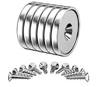 Gvolatee 6 Pezzi Magneti Neodimio Potentissimi 25 KG Forza 32 X 5 mm, Magnete Super Potente con Foro e Base in Acciaio, Multiuso Calamite per Frigo, Lavagne, Mappe, Decorazioni, con viti