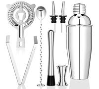 Gvolatee 750 ML shaker, 8 pezzi cocktail set kit in Acciaio Inox,professionale barman set, con Colino, Jigger, Cucchiaio, Versatore, per Miscelare Bevande,Bar, Casa, Feste (Argento)
