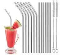 Gvolatee Cannucce riutilizzabili in acciaio inox, confezione da 12 (6 dritte + 6 piegate), 21 cm, con 2 spazzole per la pulizia, antiscivolo, ecologiche