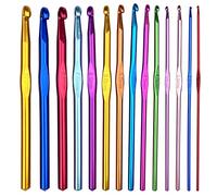 Gvolatee Confezione da 14 misure Set di Uncinetti in Alluminio Multicolore Set Ferri da Maglia Filato Artigianale 2mm-10mm