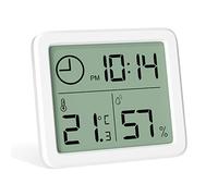 Gvolatee mini Termometro Digitale Ambiente Interno, Igrometro Professionale Portatile a Grande Schermo con Orologio, Bianco Preciso Termoigrometro, Misuratore Umiditàper Casa Ufficio cameretta Serra