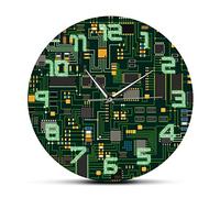 GVOZI 30 cm Orologio Da Parete Silenzioso Orologio Da Parete Silenzioso Con Circuito Stampato Per Pc Verde Orologio Da Parete Con Chip Elettronico Al Quarzo Per Ingegnere Di Design Moderno