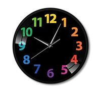 GVOZI 3D Orologi Da Parete 30 cm Morden Design Arcobaleno Numeri Colorati Orologio Da Parete In Metallo Stampato Con Cornice Nera Orologio Al Quarzo Silenzioso