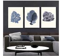 GVOZI Quadro Su Tela Stampe D'Arte Di Corallo Blu Navy Decorazione Da Parete Antica, Coralli Marini D'Epoca Stampe D'Arte Su Tela Pittura Per La Casa Decorazioni Nautiche 40x50cm