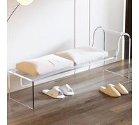 Gvqng Panca Moderna con Poggiapiedi, Panca Imbottita, Struttura in Acrilico Trasparente, Seduta in Morbido Velluto, Sgabello Multifunzionale per Cambiare Le Scarpe,Bianca,80x40x60cm