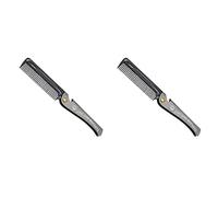 Gvvsjgdbis 2 Pezzi Serie Nero Tasca Pieghevole Pettine Forma PP Denti Capelli Districanti Barba Pettine In Metallo Maniglia Pieghevole Pettinare Pettine Baffi