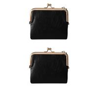 Gvvsjgdbis 2 portafogli corti da Bifold Retro multifunzione con chiusura a strappo e Kiss Lock, nero