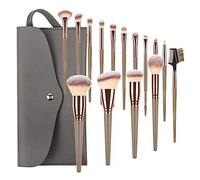 Gvvsjgdbis Set di pennelli da trucco in champagne, 15 pezzi, pennello per cipria, pennello per fondotinta, pennello per sopracciglia, set di pennelli da trucco
